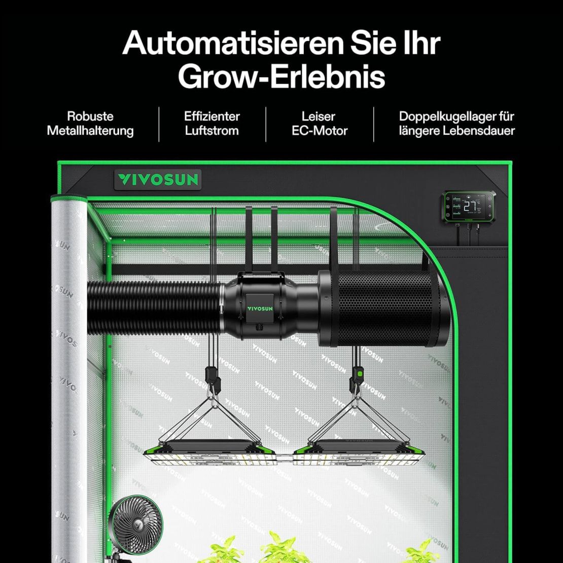 Vivosun Smartes Abluftset 15 cm, AeroZesh G6 Rohrventilator mit E42A Controller, Kohlefilter & Luftkanal Kombi