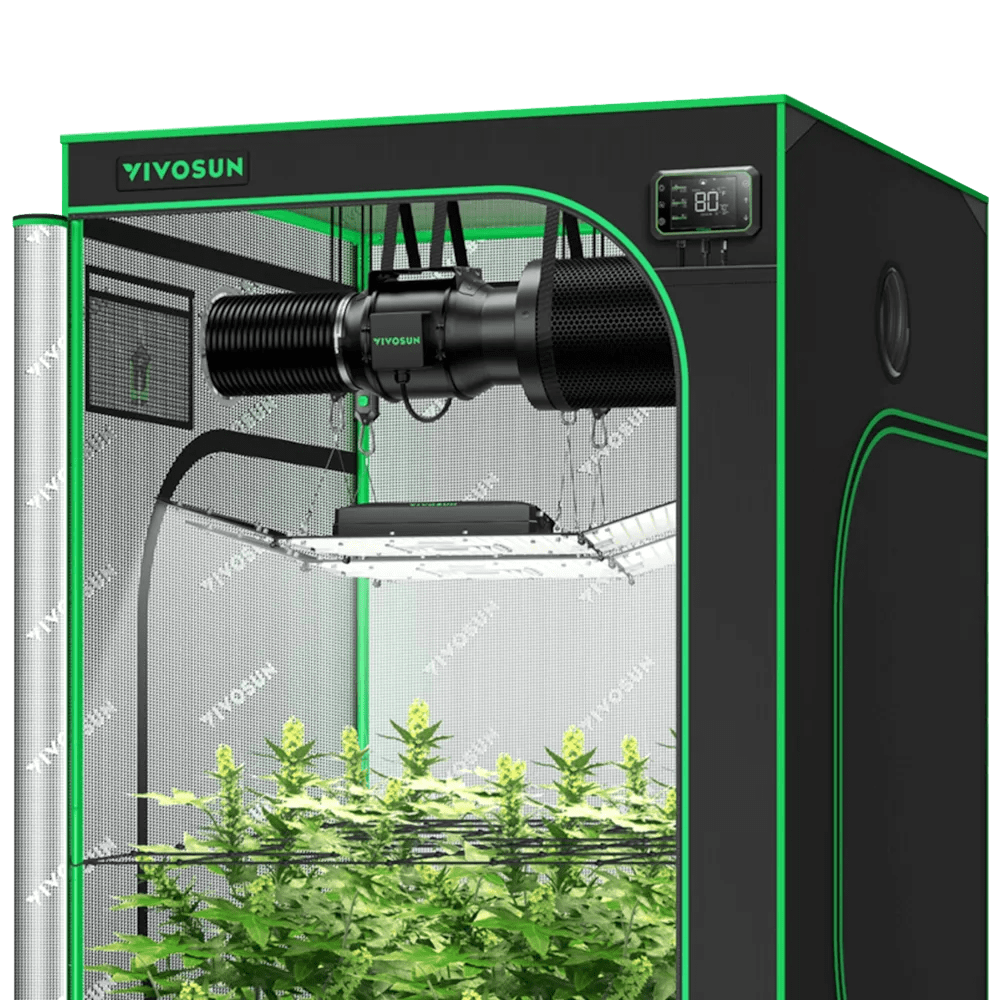 Vivosun Smart Growbox Komplettset GIY-SGS-44 120 x 120 x 200 cm,  für 4 Pflanzen, mit WiFi E42A Controller, 2 x 200W AeroLight Wing SE LED Pflanzenlampe und 15 cm AeroZesh G6 Abluftset