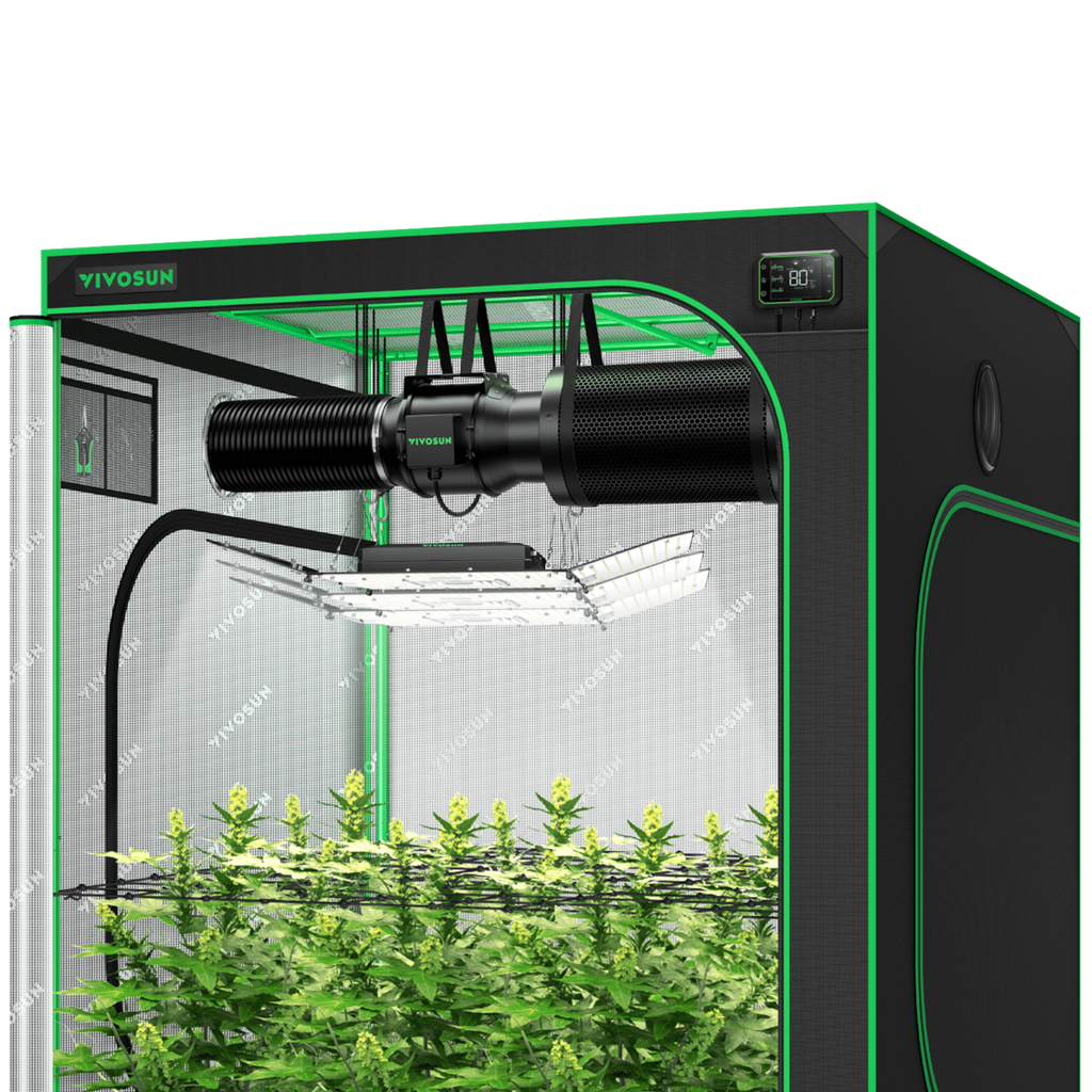 Vivosun Smart Growbox Komplettset GIY-SGS-55 150 x 150 x 200 cm,für 6 Pflanzen, mit WiFi E42A Controller, 3 x 200W AeroLight Wing SE LED Pflanzenlampe und 15 cm AeroZesh G6 Abluftset