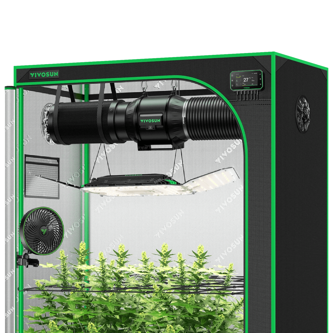 Vivosun Smart Growbox Komplettset GIY-SGS-52 150 x 80 x 200 cm,  für 3 Pflanzen, mit WiFi E42A Controller, 200W AeroLight Wing LED Pflanzenlampe, 15 cm AeroZesh T6 Abluftset und AeroWave E6 Gen2 Gen2 Clip Fan