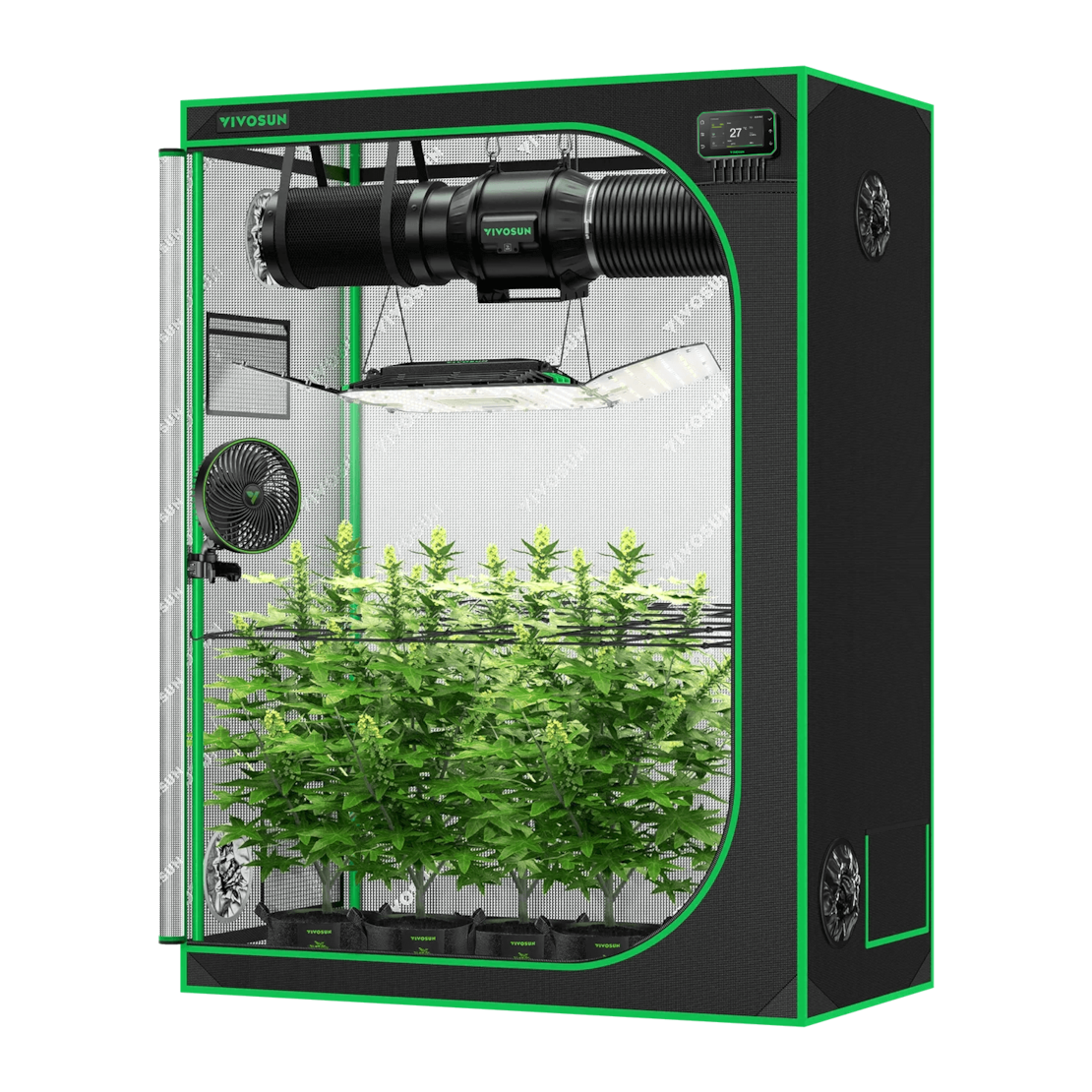 Vivosun Smart Growbox Komplettset GIY-SGS-52 150 x 80 x 200 cm, für 3 Pflanzen, mit WiFi E42A Controller, 200W AeroLight Wing SE LED Pflanzenlampe und 15 cm AeroZesh G6 Abluftset