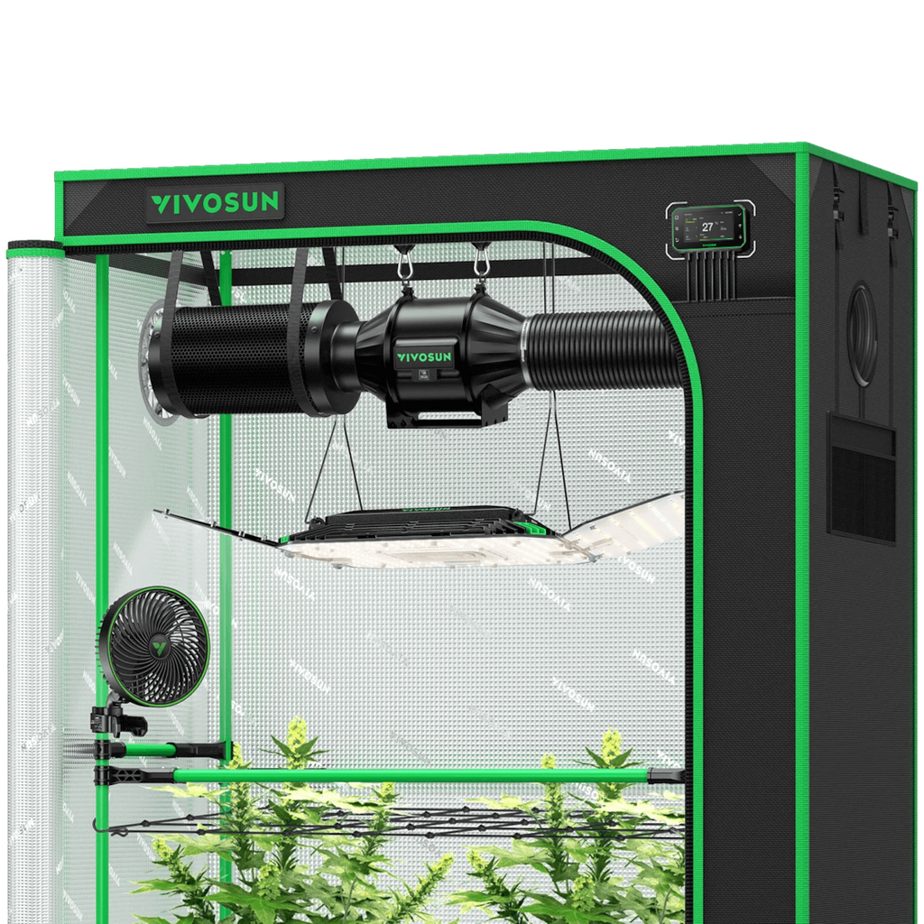 Vivosun Smart Growbox Komplettset GIY-SGS-42 Pro 60 x 120 x 180 cm,  für 2 Pflanzen, mit WiFi E42A Controller, 200W AeroLight Wing LED Pflanzenlampe, 10 cm AeroZesh T4 Abluftset und AeroWave E6 Gen2 Gen2 Clip Fan