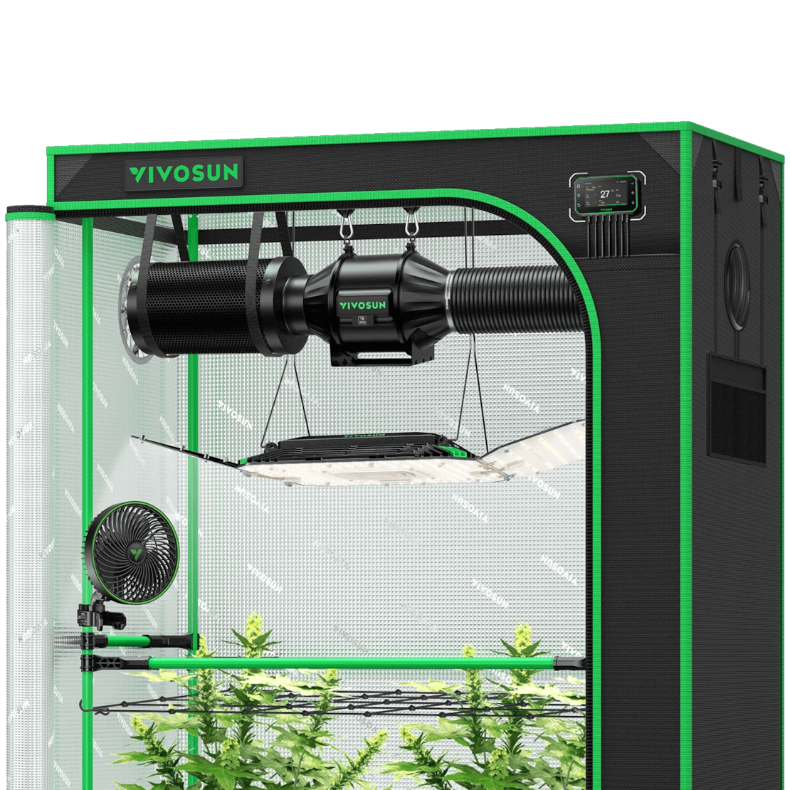 Vivosun Smart Growbox Komplettset GIY-SGS-42 Pro 60 x 120 x 180 cm,  für 2 Pflanzen, mit WiFi E42A Controller, 200W AeroLight Wing LED Pflanzenlampe, 10 cm AeroZesh T4 Abluftset und AeroWave E6 Gen2 Gen2 Clip Fan