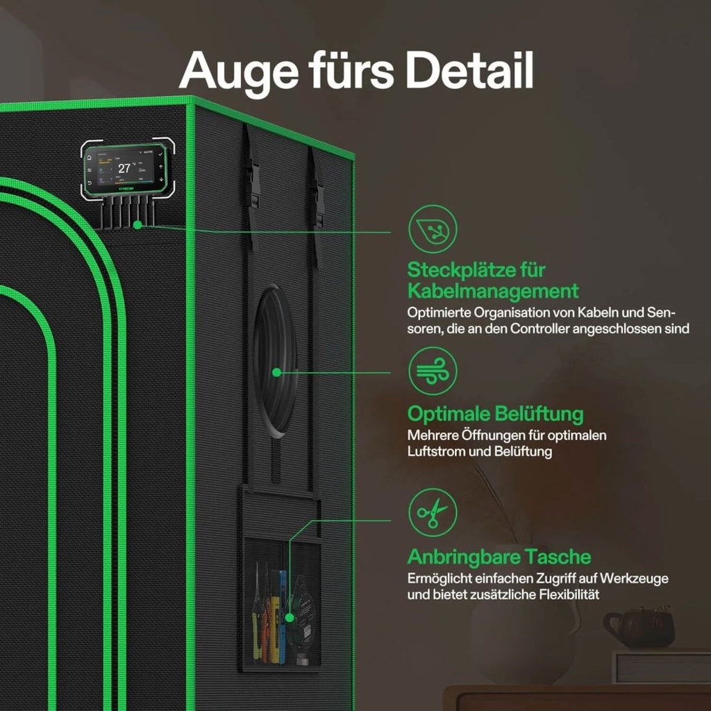 Vivosun Smart Growbox Komplettset GIY-SGS-42 Pro 60 x 120 x 180 cm,  für 2 Pflanzen, mit WiFi E42A Controller, 200W AeroLight Wing LED Pflanzenlampe, 10 cm AeroZesh T4 Abluftset und AeroWave E6 Gen2 Gen2 Clip Fan