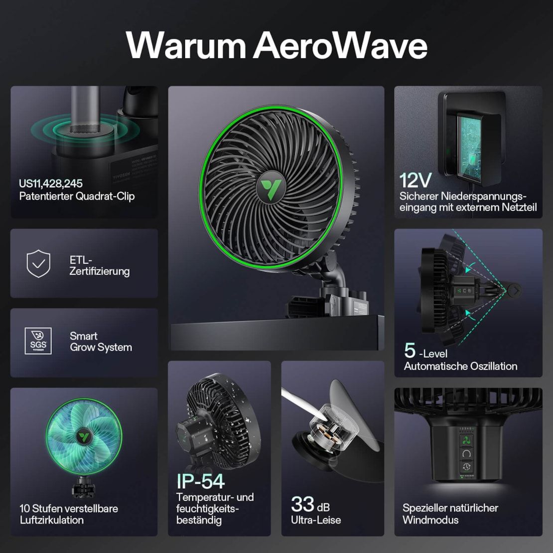 Vivosun Smart Growbox Komplettset GIY-SGS-42 Pro 60 x 120 x 180 cm,  für 2 Pflanzen, mit WiFi E42A Controller, 200W AeroLight Wing LED Pflanzenlampe, 10 cm AeroZesh T4 Abluftset und AeroWave E6 Gen2 Gen2 Clip Fan