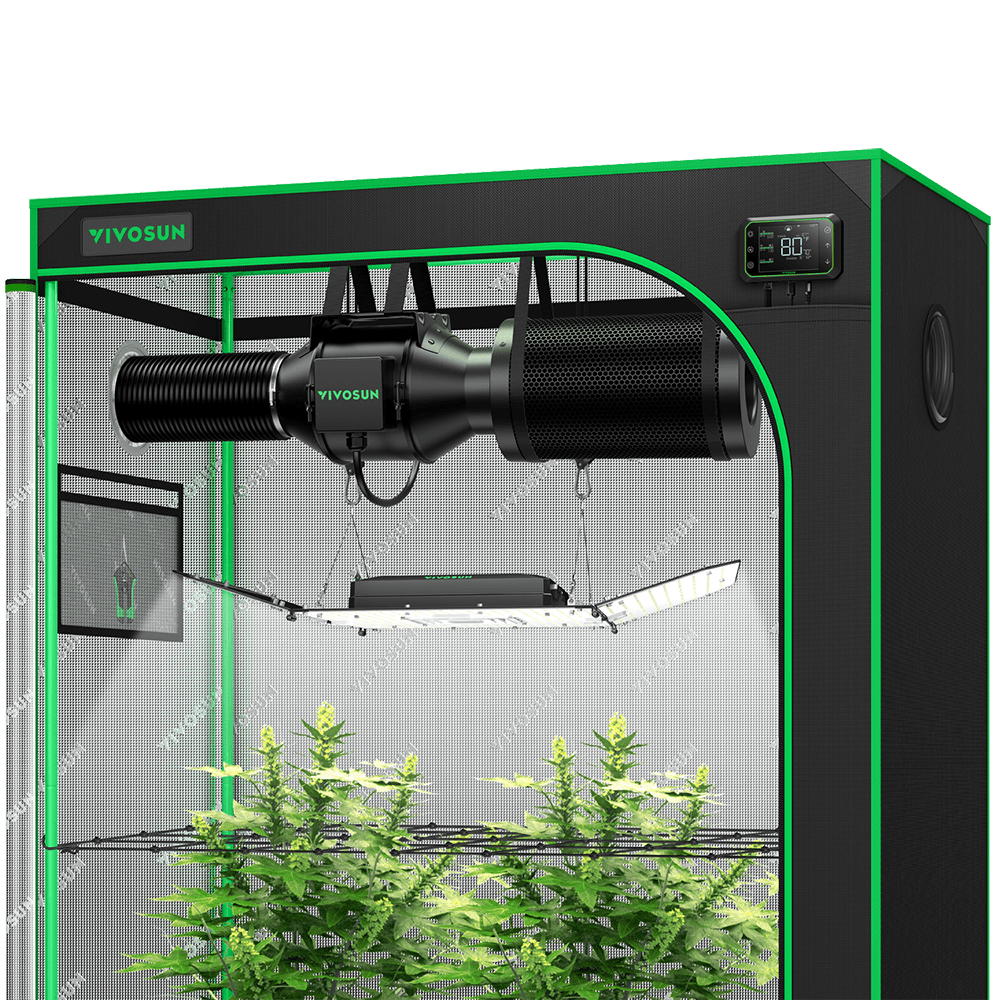 Vivosun Smart Growbox Komplettset GIY-SE-42 120 x 60 x 150 cm, 2-Pflanzen Komplettsystem mit WLAN E42A Controller, 200W AeroLight Wing SE LED Pflanzenlampe und 10cm AeroZesh S4 Abluftset