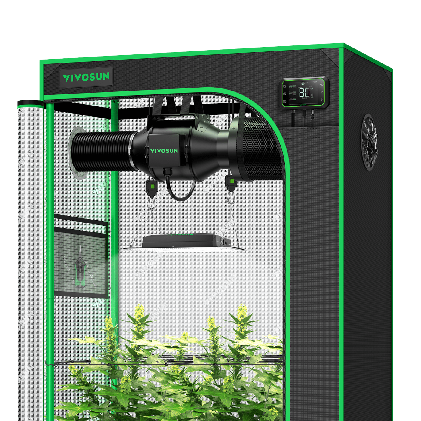 Vivosun Smart Growbox Komplettset GIY-SGS-32 90 x 50 x 160 cm,  für 2 Pflanzen, mit WLAN E42A Controller, 100W AeroLight SE LED Pflanzenlampe und 10 cm AeroZesh G4 Abluftset