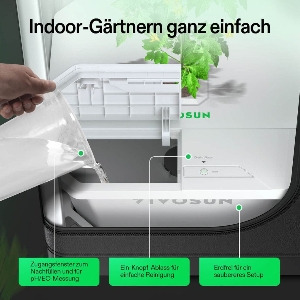 Vivosun VGrow DWC Hydroponisches Anzuchtsystem-Set für die VGrow Smart Grow Box, 15 Liter-Deep-Water-Culture mit Luftsteinen und Rapid Rooters, nicht kompatibel mit E42A